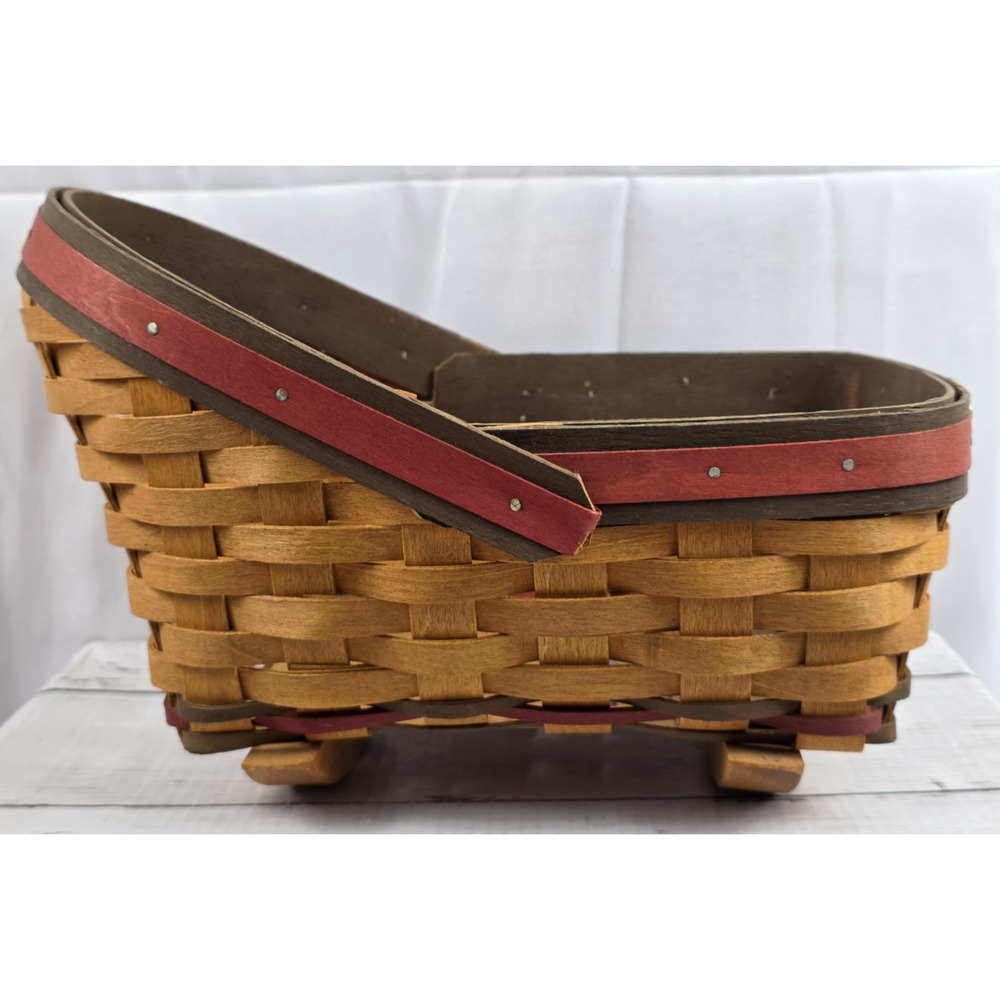 Good Tidings Basket, Henn Workshops, Cradle Shaped Brown/Burgundy Woven Basket